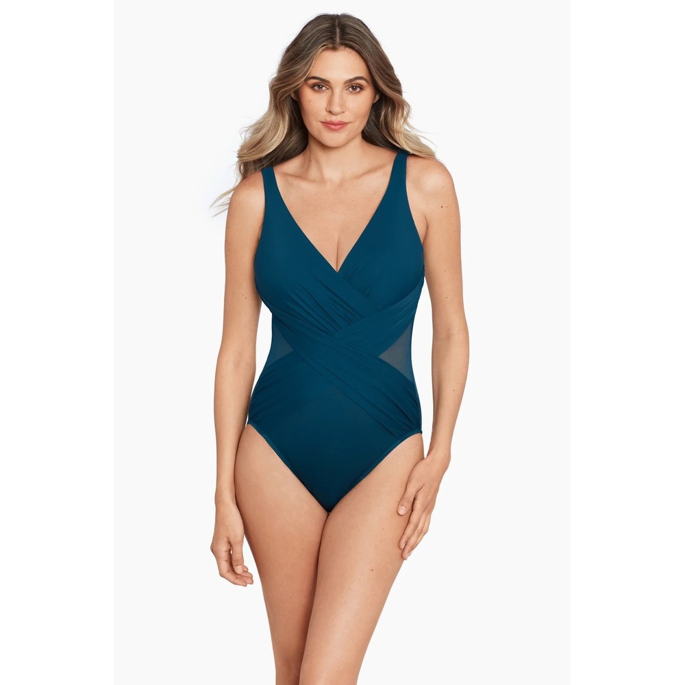 Miraclesuit Crossover One Piece Swimsuit Nova Green Teal Tummy Control 12